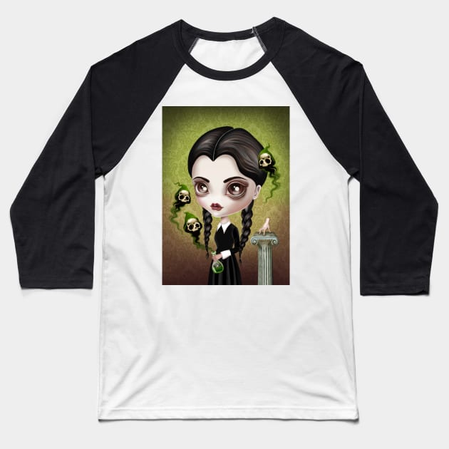 Be Afraid - Wednesday Addams Baseball T-Shirt by sandygrafik